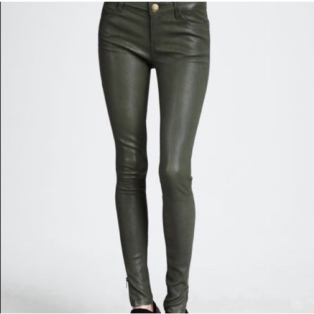 Current/Elliott Dark Green Leather Skinny Pants